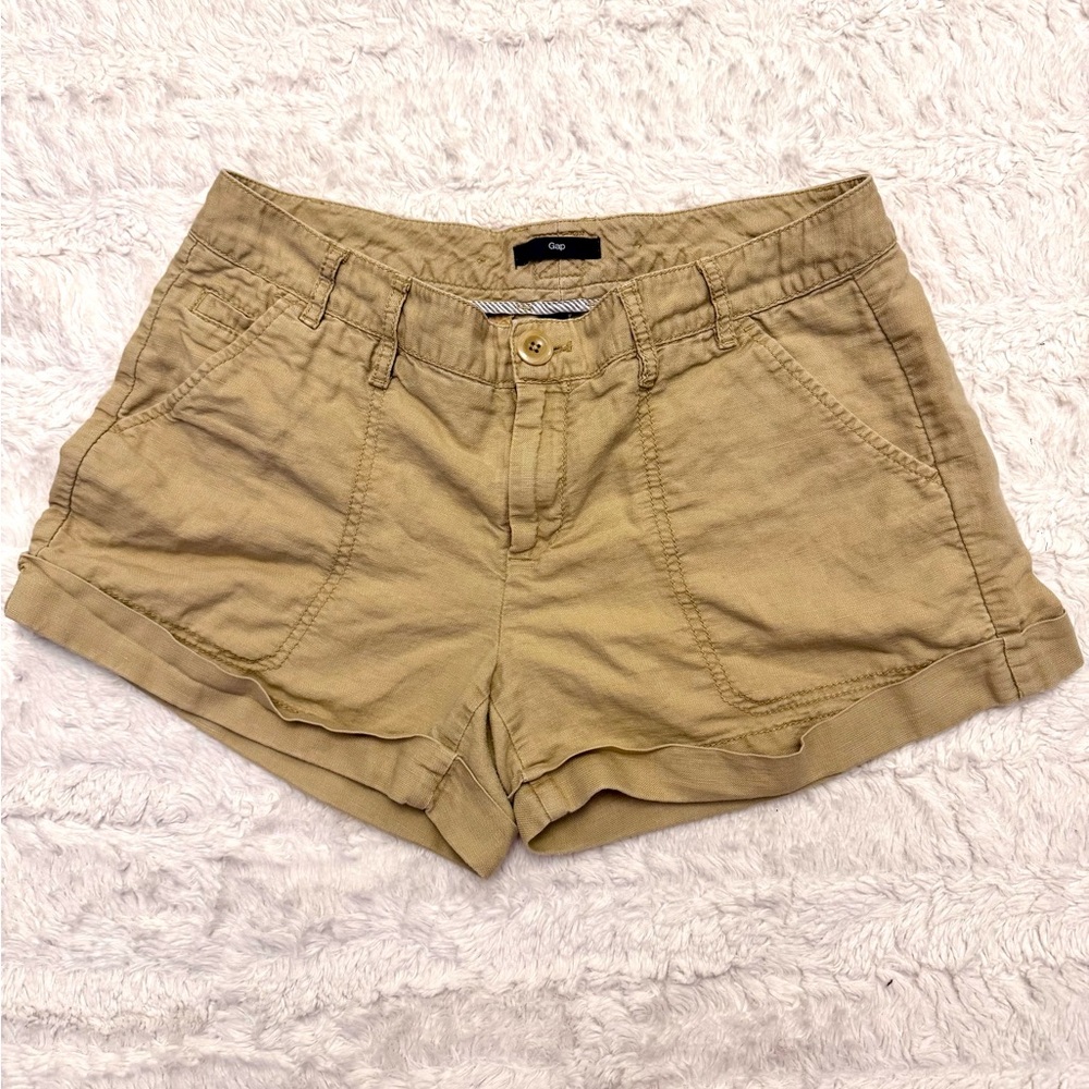 GAP Khaki Shorts Size 4 | Cotton Linen Blend Y2K Cuffed Hem